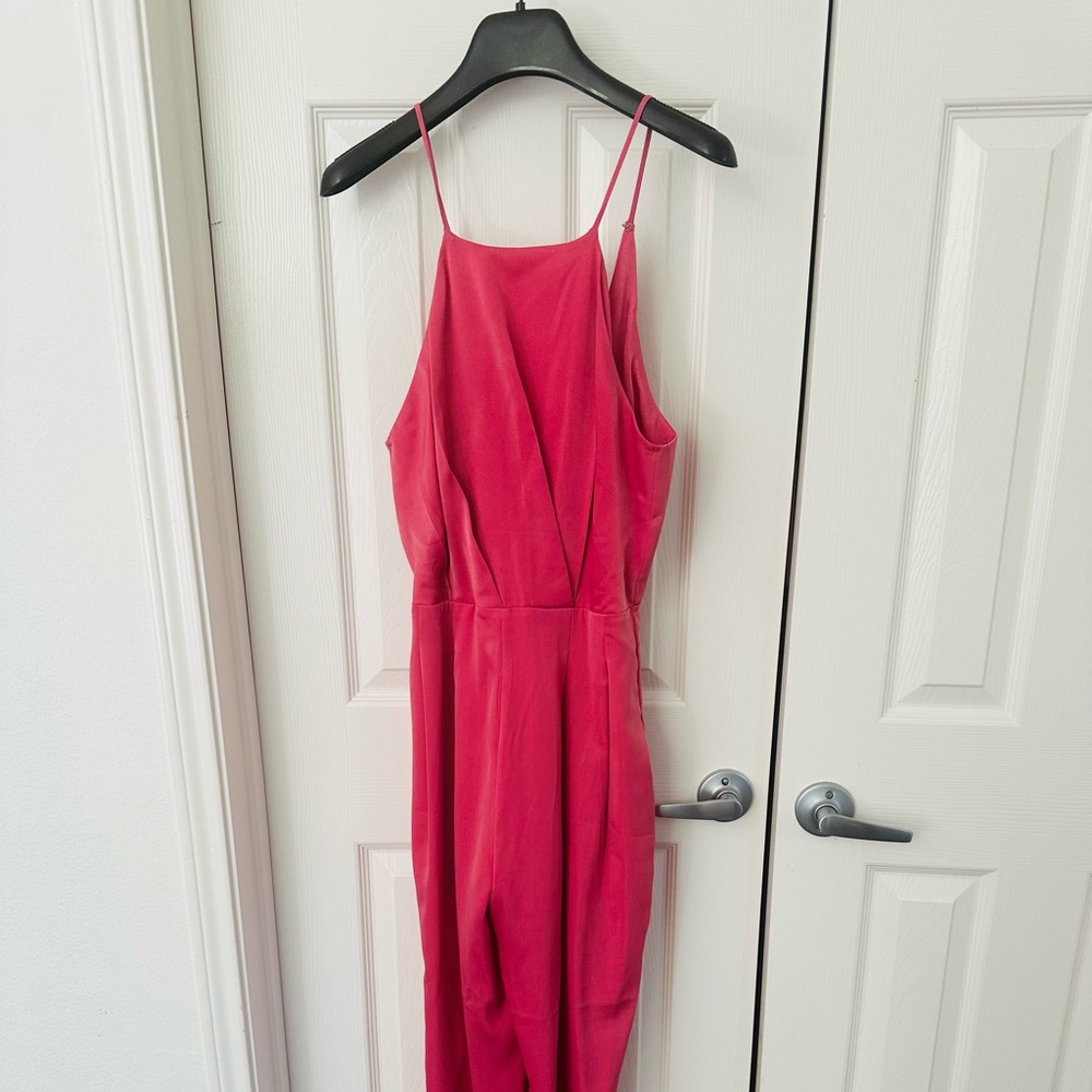 Hot Pink Halter Cocktail Jumpsuit
